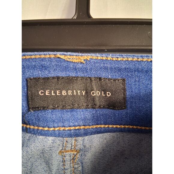 Ladies Celebrity Gold Stretch Blue Denim Jeans Shorts Sz 8 Inseam 4.5" Rise 10" - Picture 3 of 8